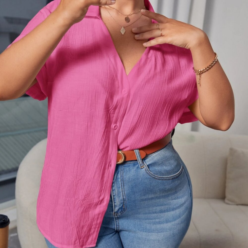 Pink Plus Solid Button Front Shirt - image 1